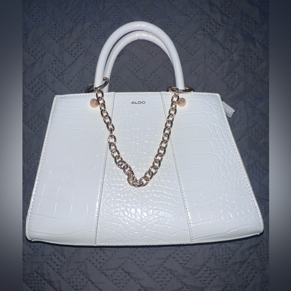 Aldo Elegant White Croc-Texture Satchel